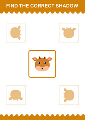 Find the correct shadow Deer face. Worksheet for kids