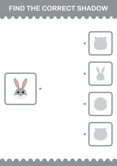 Find the correct shadow Rabbit face. Worksheet for kids