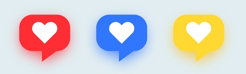 Speech bubble with heart icon. Set of love symbols with shadow isolated.