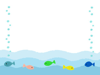 イラスト背景素材：魚と波のフレーム・枠