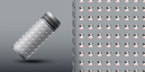 Cow seamless pattern with bottle