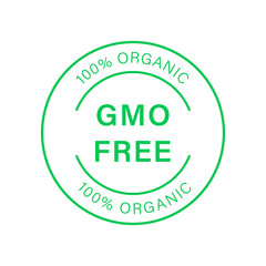 No GMO Logo. Vegetarian Healthy Food Sticker. Organic Nature Badge. Bio Eco Ingredients for Vegan Symbol. Non GMO Green Line Stamp. Free Genetically Modified Product Label. Vector Illustration