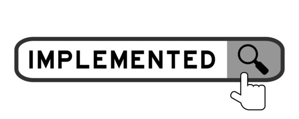 Search banner in word implemented with hand over magnifier icon on white background