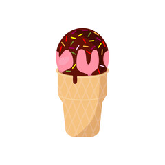 Colorful tasty isolated ice cream. Vector. Summer season fresh and beach food snack or cool down. Milk chocolate and vanilla with fruit or candy
