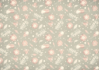 Background with floral ornament. Raster illustration. Design for postcard, wrapper, packaging or scrapbooking. Printing on paper or fabric.