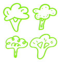 Broccoli. Set of outline vector hand drawn icons.