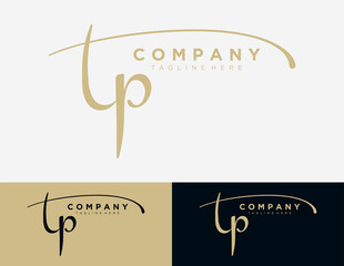 Letter TP handwritten logo design template.