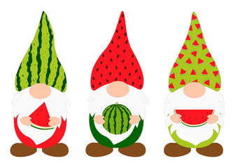 Set Gnomes Watermelon vector illustration