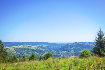 View of the mountains on the way to the Pysanyj stone .Carpathians