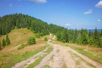 Path through the mountains. The road to the  Pysanyj stone