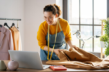 Woman is working at workshop