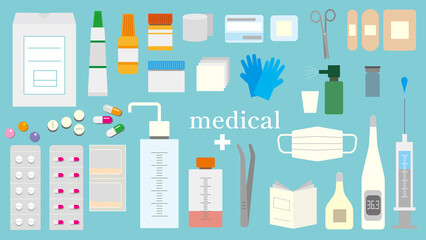医薬品と家庭の置き藥セットイラストカラー