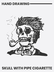 Hand drawn tattoo design with smoking skull concept