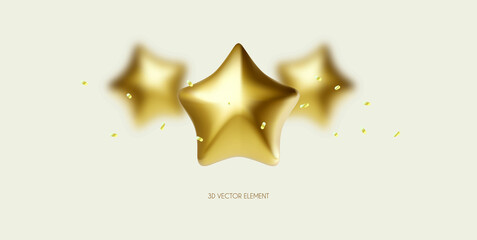 3D gold stars. Win, award and show design element.