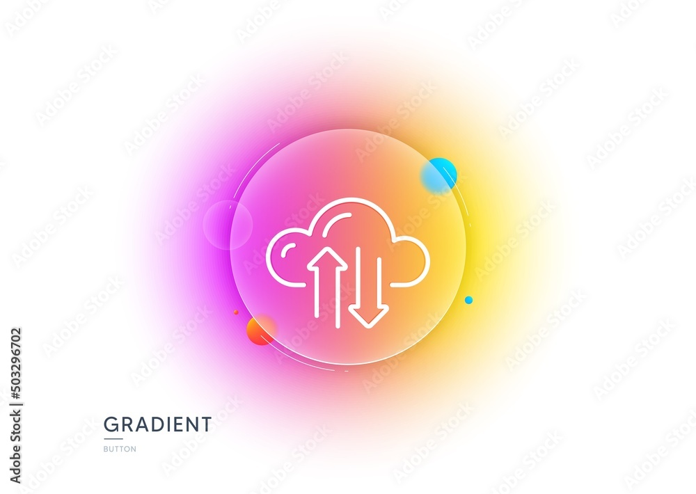 Poster cloud computing sync line icon. gradient blur button with glassmorphism. internet data storage sign.