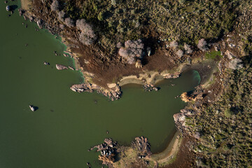 Aerial landscape in the Molano reservoir. Spain.