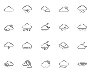 set of weather line icons, cloud, rain, temperature