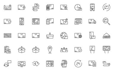 set of delivery line icons, logistic, package