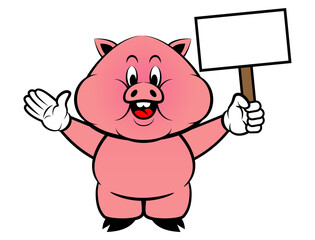 Cartoon illustration of Adorable Fat Pig calling and holding billboard, best for mascot, sticker, decoration, logo, and character with animal farm themes for kids
