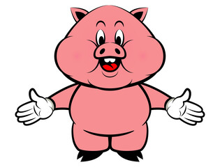 Cartoon illustration of Adorable Fat Piglets standing and greeting, best for mascot, sticker, decoration, logo, and character with animal farm themes for kids