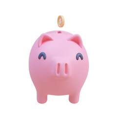 Cute piggy bank for collecting gold coins. Savings ideas for future investments. 3D Illustration.
