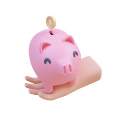 Cute piggy bank for collecting gold coins. Savings ideas for future investments. 3D Illustration.