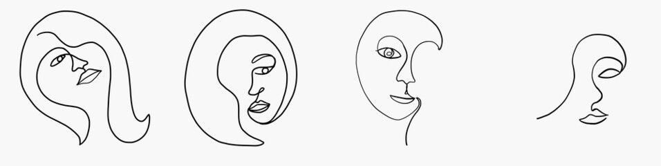 Abstract woman face continuous freehand drawing.