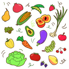 Set of colorful fruits and vegetables