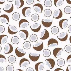 Seamless coconut pattern - hand drawn design. Trendy summer background - white cover. Cartoon print, vector illustration