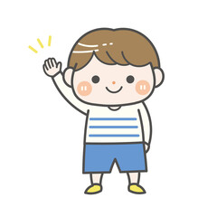 片手をあげる保育園児（男の子）