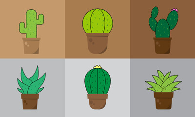 Cactus green color set vector graphic design.
