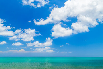 beautiful white cloudy and blue  sky and sea on summer in phuket, Thailand.