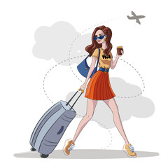 woman walking with suitcase