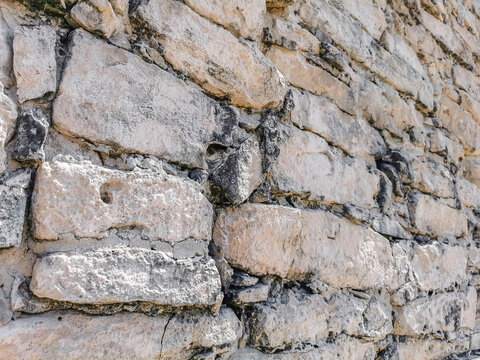 Texture pattern of Tulum ruins Mayan site temple pyramids Mexico.