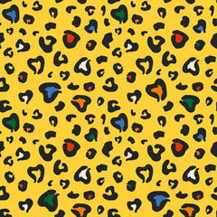 Spots on a yellow background. Leopard skin. Seamless pattern for any use.
