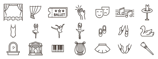 Theater ballet line icon set - obrazy, fototapety, plakaty