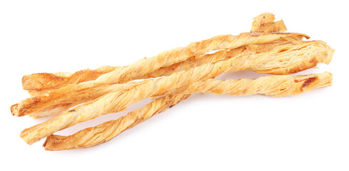 Delicious grissini isolated on white. Crusty breadsticks
