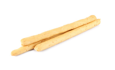 Delicious grissini isolated on white. Crusty breadsticks
