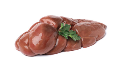 Fresh raw kidney meat with parsley isolated on white