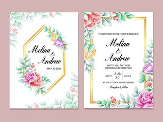 Wedding Invitation Card Template Flower Watercolor 