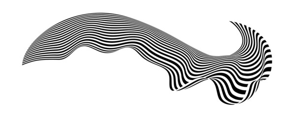 Waving flag as a brush stroke with zebra texture. Vest striped with fabric Black and white stripes curved in a bizarre way with waves curving along the trajectory