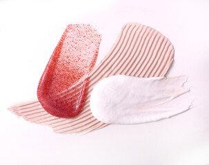 Texture swatches. Creamy drop skincare cream product lotion thick fresh smooth smear isolated vector texture stock illustration. Realistic cosmetic cream smears.