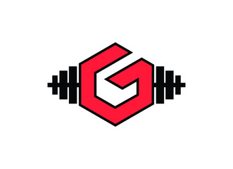 Letter G Logo With barbell. Fitness Gym logo.