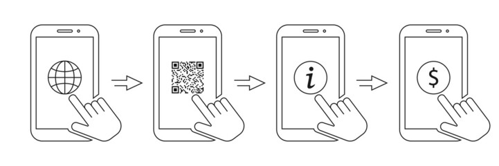 Fototapeta premium QR code for mobile app, payment and phone. Online shopping. Simple black symbols. Vector illustration. EPS 10