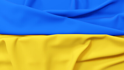 Folded realistic ukrainian flag. Glory to Ukraine background. 3D rendered image.