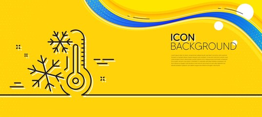 Freezing thermometer line icon. Abstract yellow background. AC cold temperature sign. Fridge function symbol. Minimal freezing line icon. Wave banner concept. Vector
