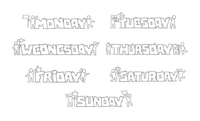 Cartoon set - little people with days of the week.