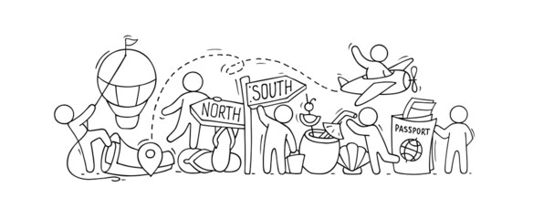 Cartoon banner - little people traveling