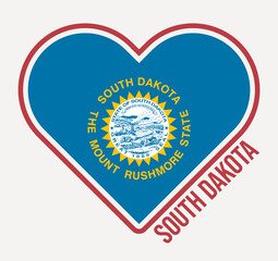 South Dakota heart flag badge. Made with Love from South Dakota logo. Flag of the US state in heart shape. Vector illustration.