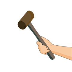 Hand holding a hammer, isolated on white background
 Flat illustration of repair and builder hand tools.